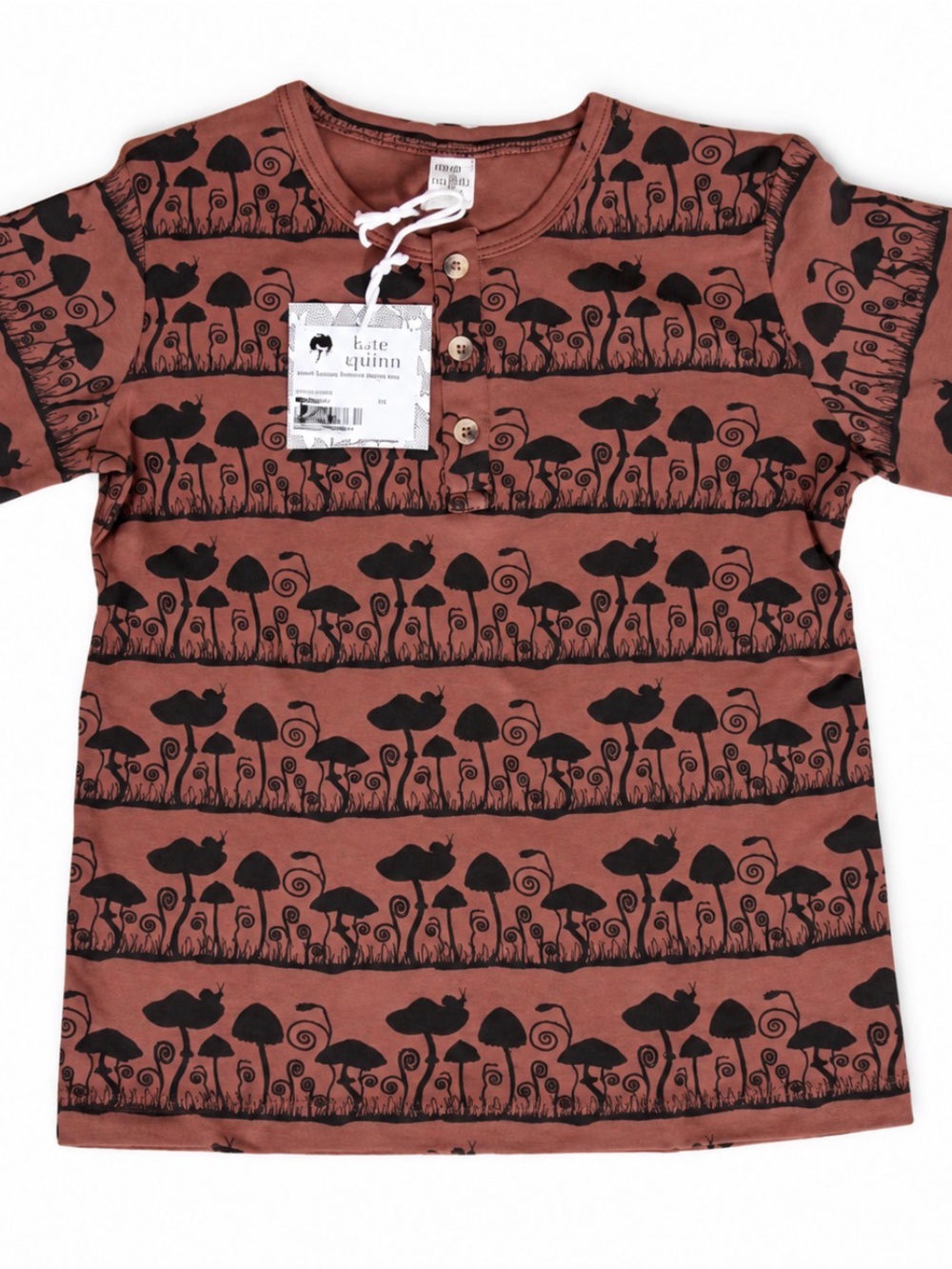 kate quinn Rust Brown Tee with Black Mushroom Print